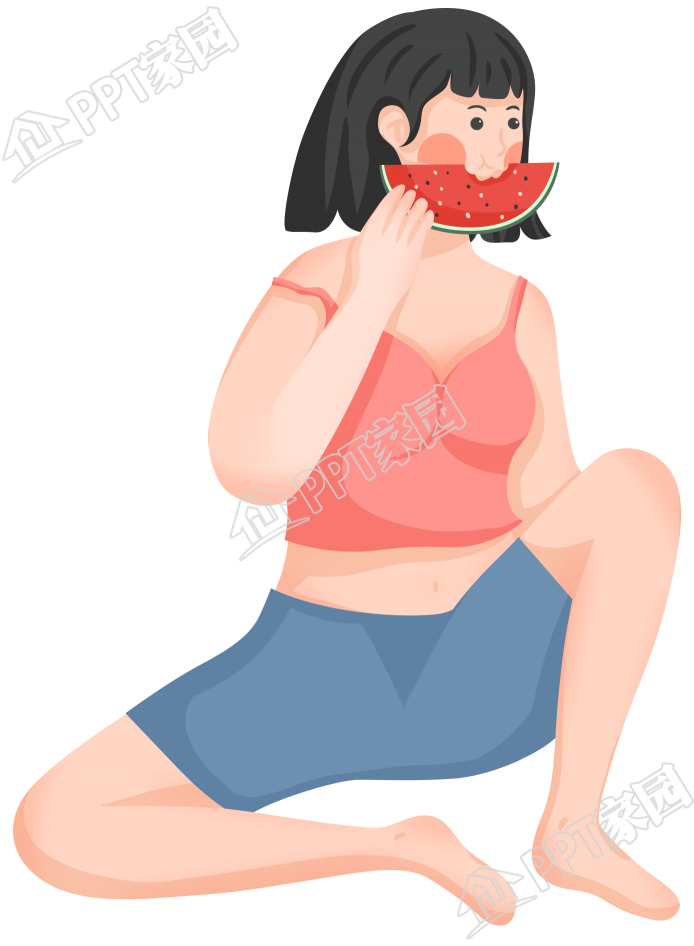 手绘女孩吃西瓜图片素材下载推荐