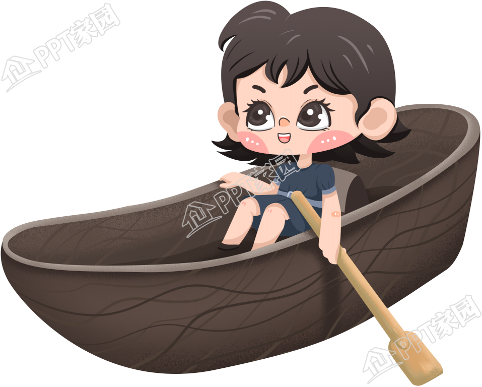 手绘划船女孩图片素材