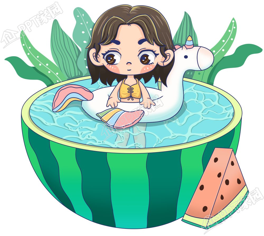 西瓜泳池可爱小女孩图片素材
