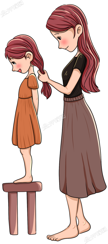 母亲给女儿扎头发图片素材