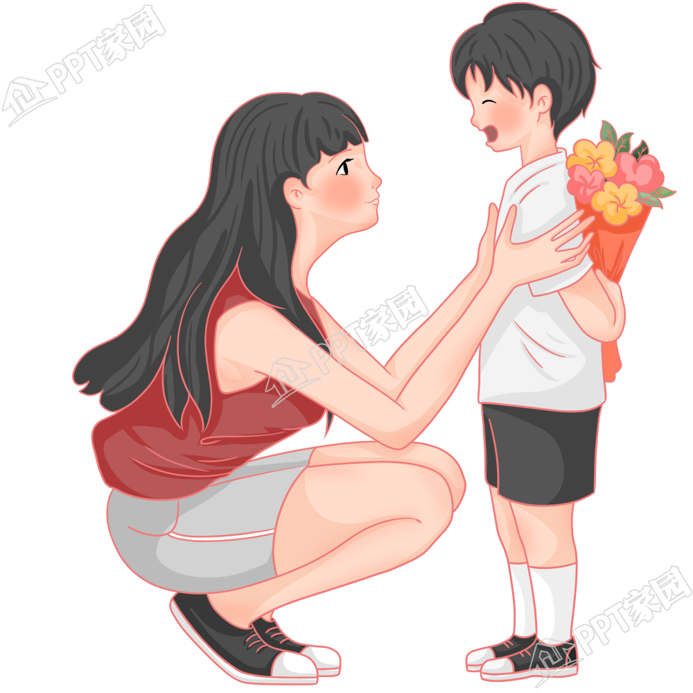 手绘孩子送花给妈妈图片