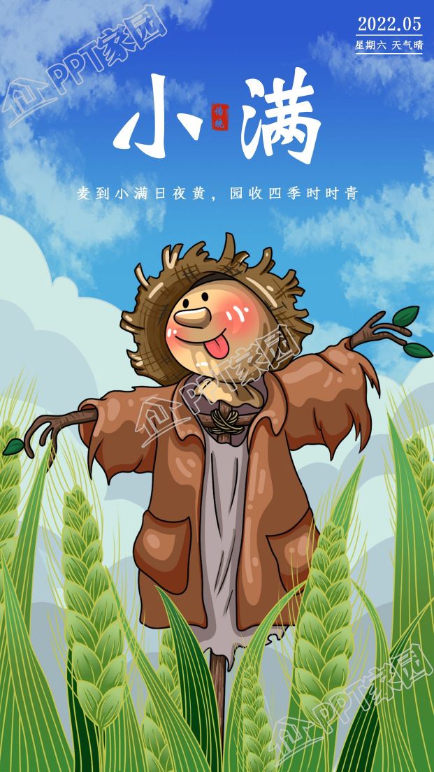 二十四节气小满丰收稻草人主题营销手机海报
