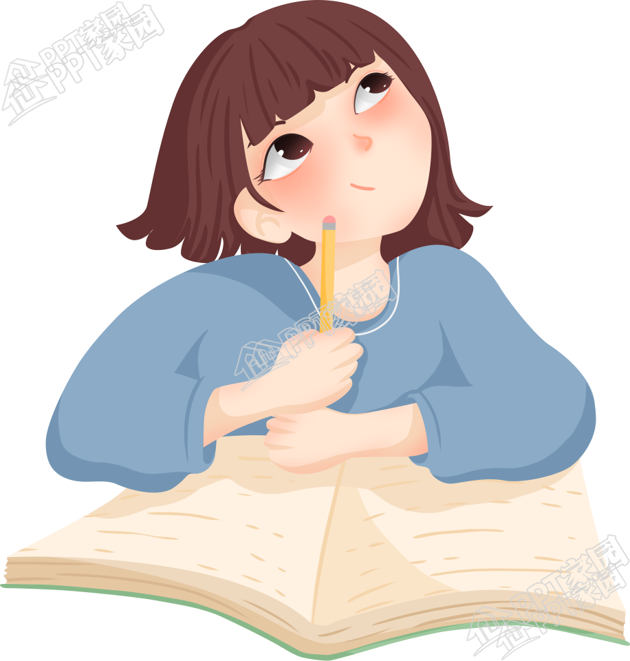 看书思考的女孩图片卡通手绘免抠素材