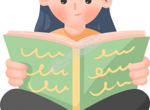 盘腿坐着看书的女孩图片卡通手绘免抠素材下载推荐