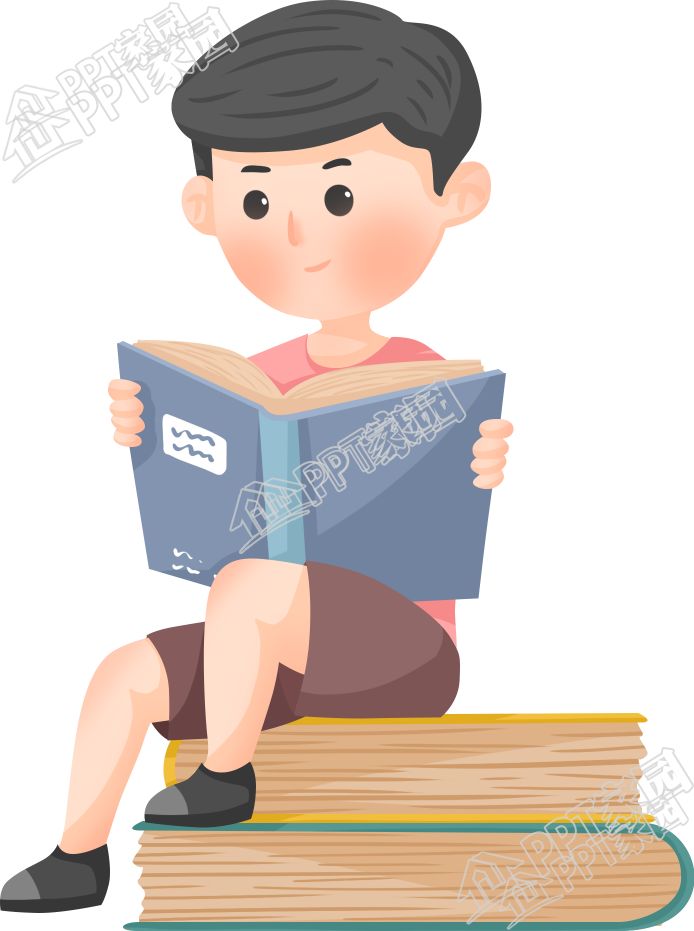 坐在书上看书的男孩图片卡通手绘免抠素材下载推荐