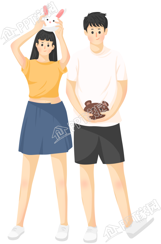 甜蜜浪漫情侣合影图片卡通手绘免抠素材