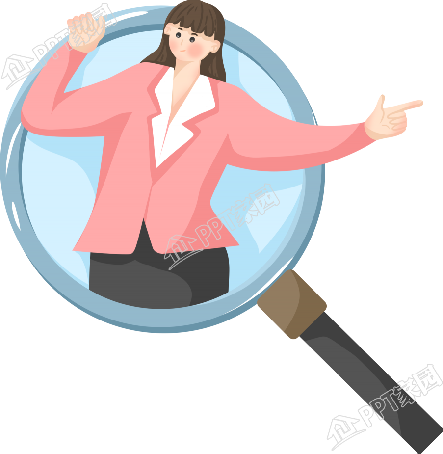 职场办公放大镜里职场女生图片人物卡通手绘免抠素材