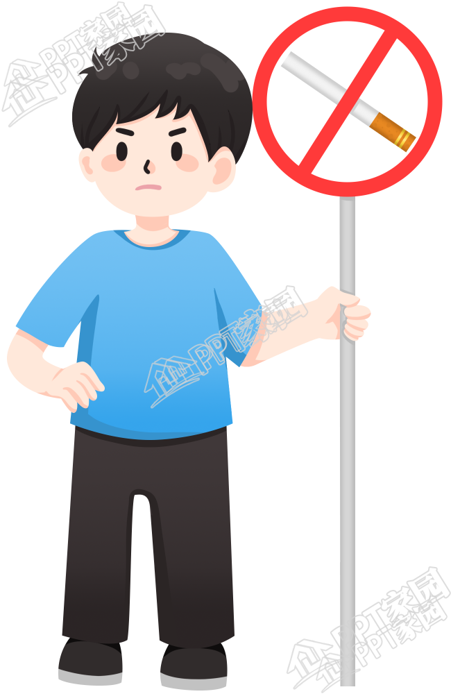 小男孩禁烟图片卡通手绘免抠素材