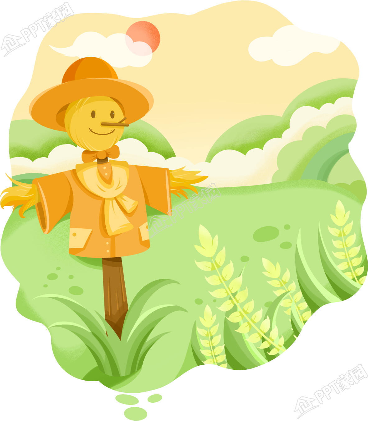 稻田里的稻草人图片卡通手绘免抠素材