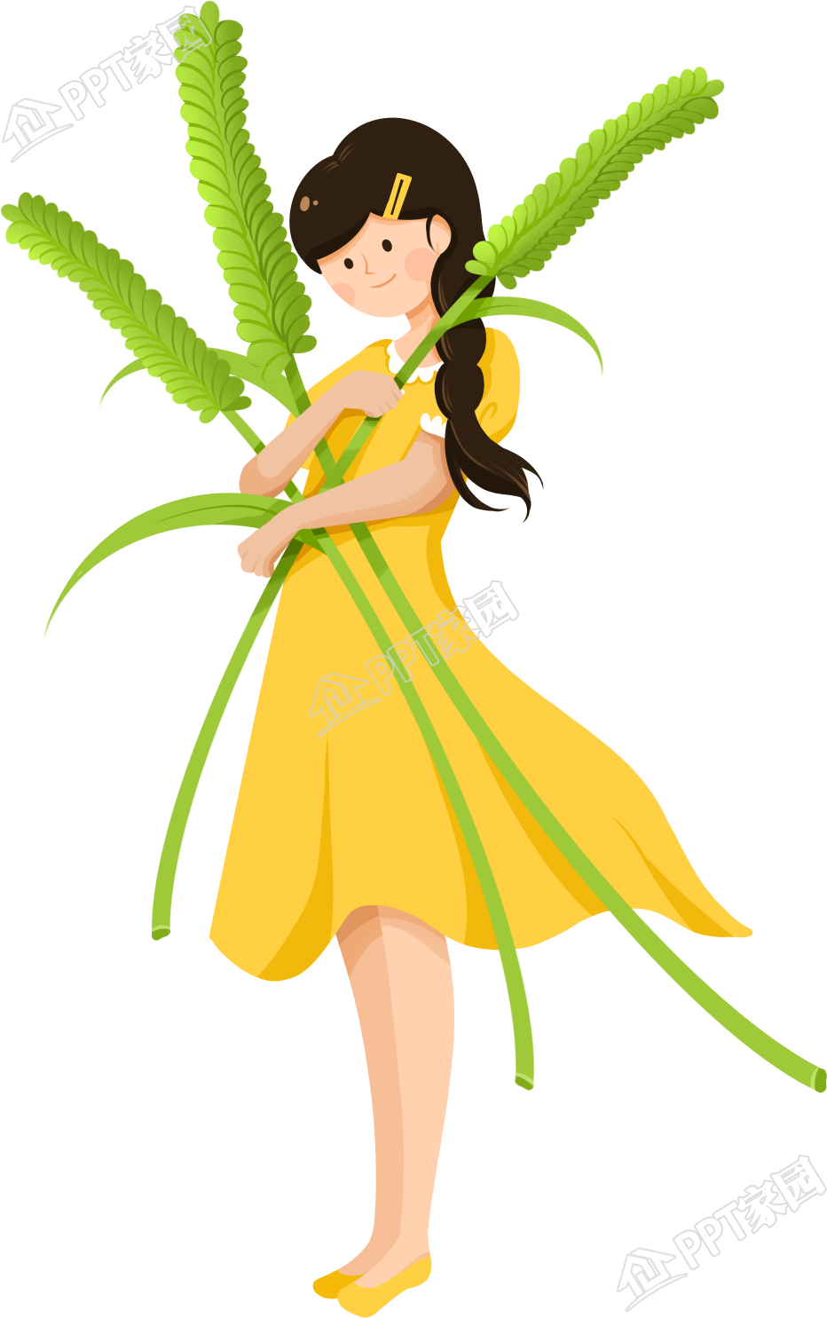 丰收主题手抱麦穗的女孩图片卡通手免抠素材