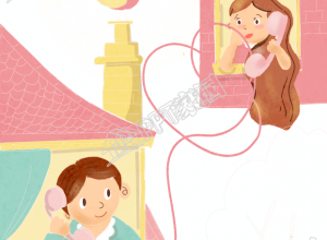 粉色系情侣打电话图片卡通手绘免抠素材下载推荐