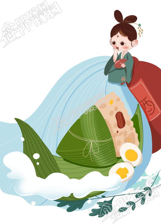 手绘卡通端午节插画古风女孩粽子传统节日元素免扣png素材下载推荐