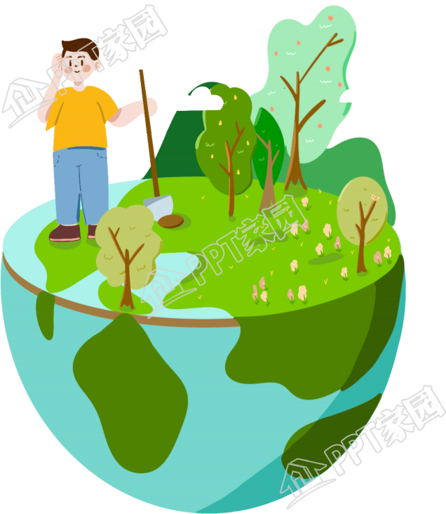 插画手绘绿色地球上的男孩图片素材
