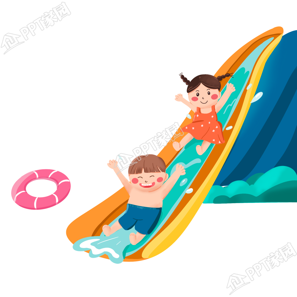 手绘插画卡通滑滑梯的小朋友图片素材