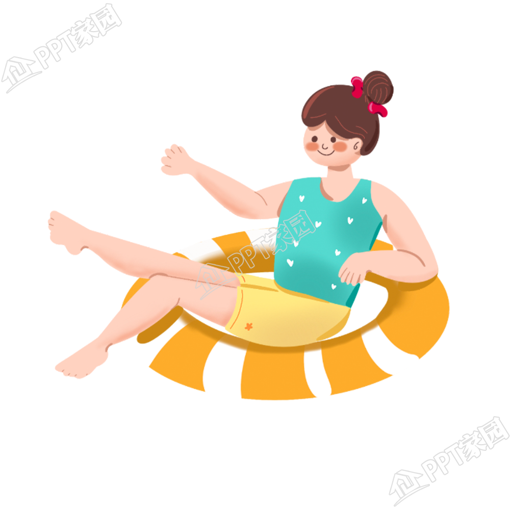 卡通插画坐在游泳圈上的女孩图片素材