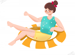 卡通插画坐在游泳圈上的女孩图片素材下载推荐