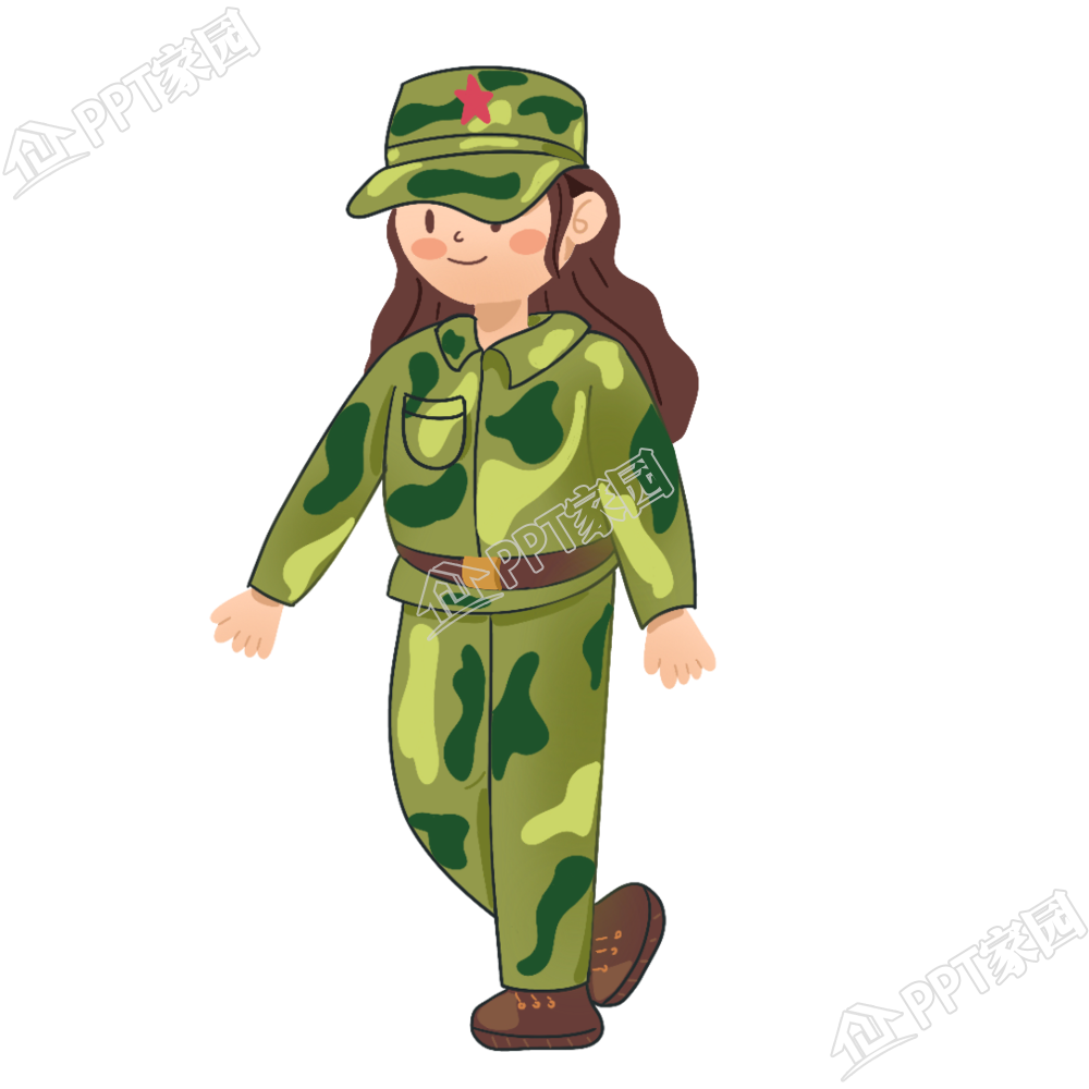 卡通插画穿迷彩服军训女生透明底图片素材下载推荐