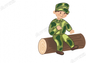 插画手绘穿迷彩服坐木桩的男生图片素材下载推荐