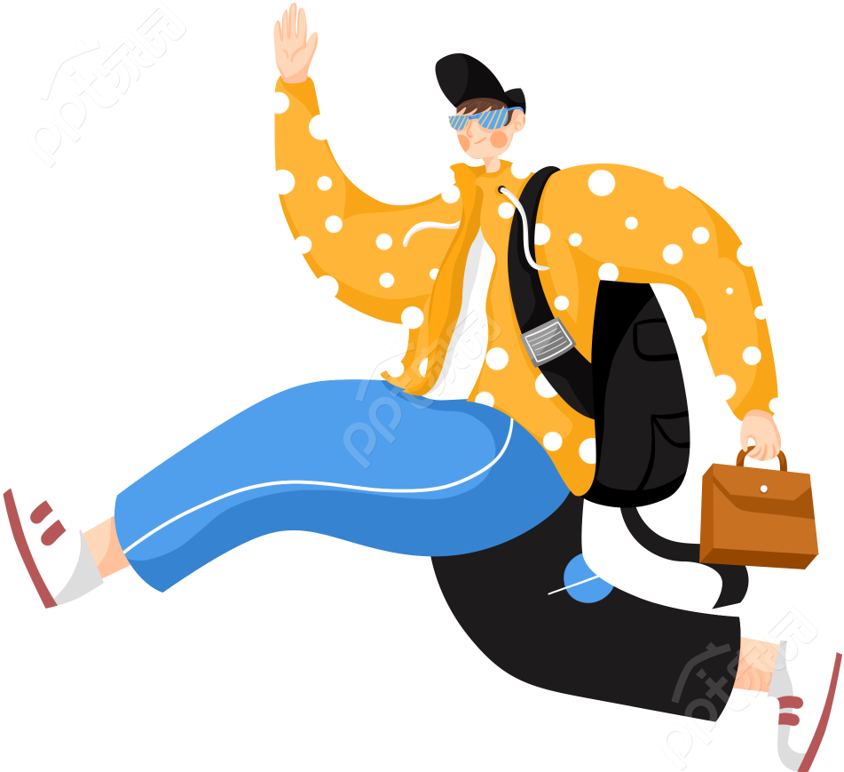 卡通手绘旅行渡假奔跑的男生出游图片素材