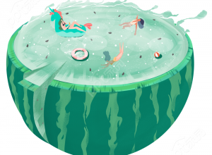 卡通手绘夏天西瓜泳池游泳渡假图片素材下载推荐