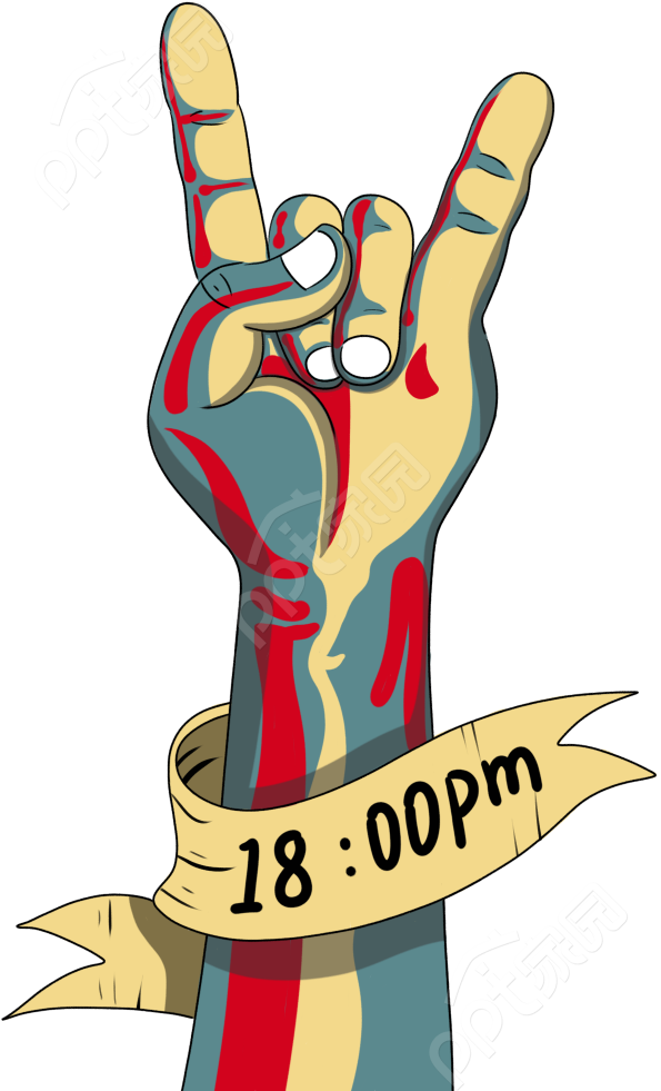 卡通手绘音乐节摇滚手时间通知图片素材