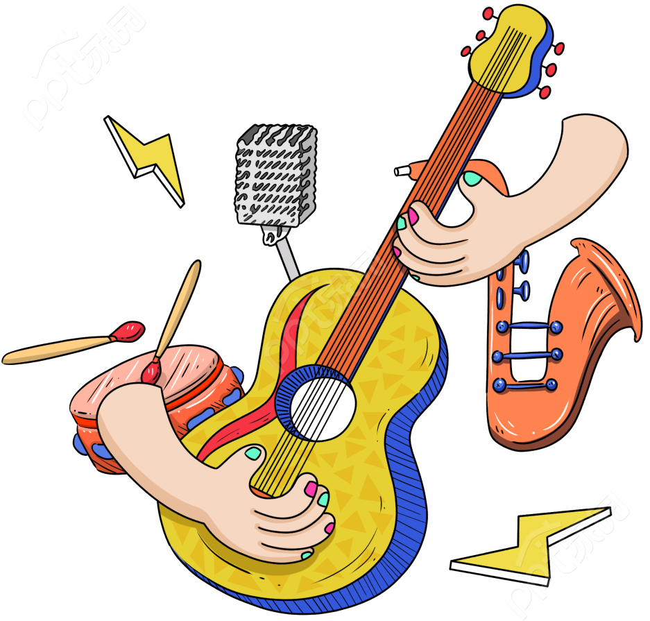 卡通手绘音乐节吉他麦克风图片素材