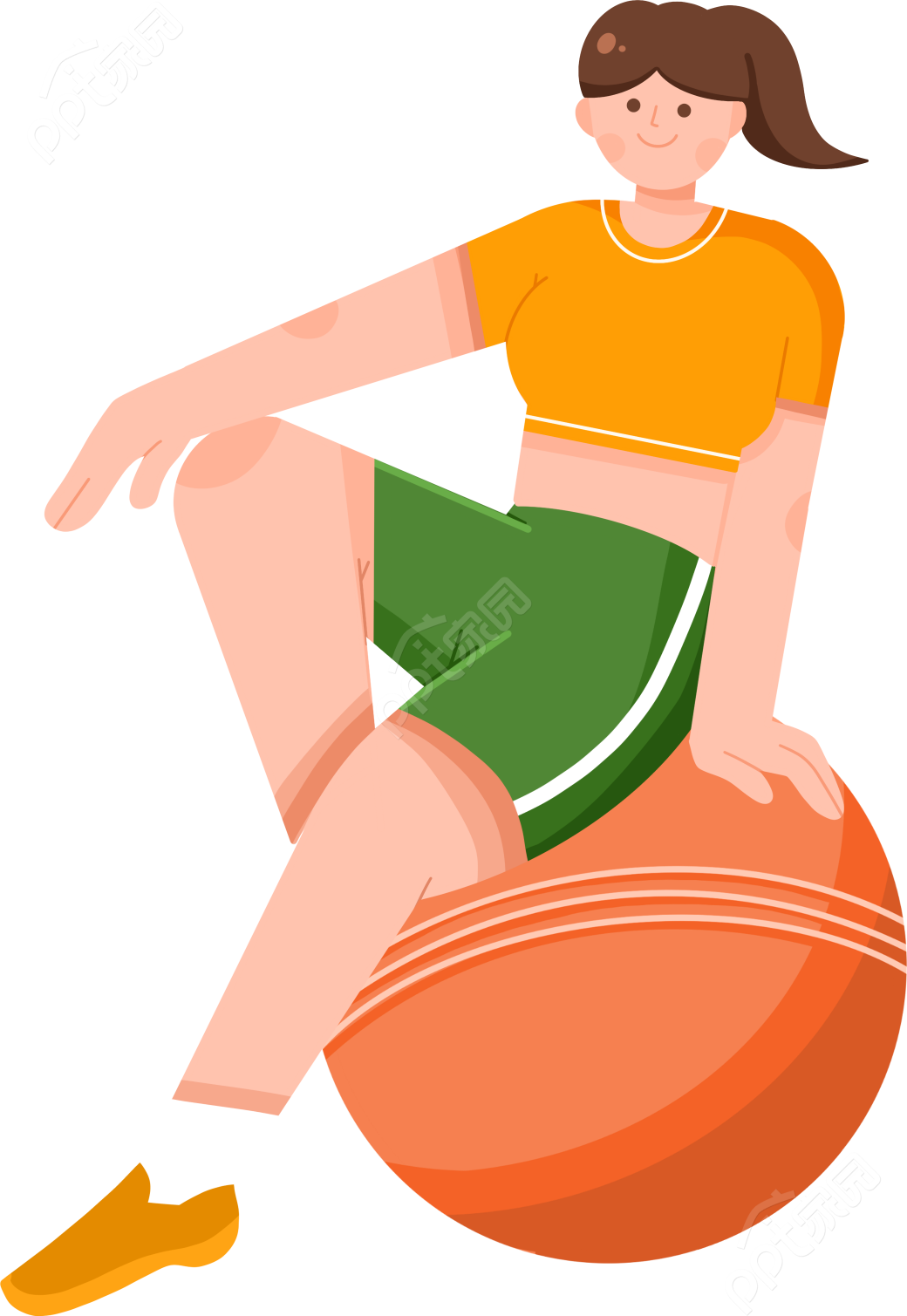 卡通手绘女生人物健身减脂计划瑜伽球锻炼课程透明免抠图片素材