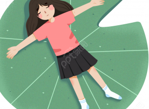 卡通手绘人物小女孩暑期游玩旅游躺在荷叶上透明底免抠图片素材下载推荐