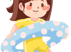 卡通手绘带泳圈的小女孩游泳人物免抠图片素材下载推荐