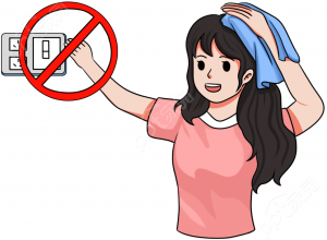 卡通手绘女生人物触摸电源用电安全警示矢量图片素材下载推荐