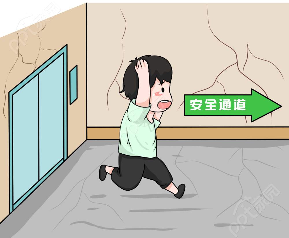手绘安全警示小男孩楼道逃生矢量图片素材