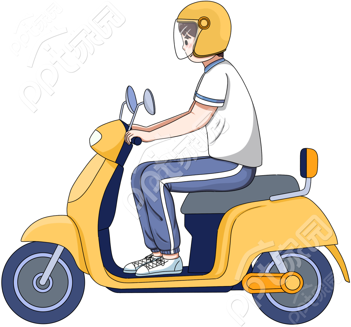 卡通手绘骑电动车男孩免抠素材