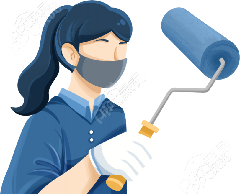 卡通手绘戴口罩高马尾刷漆女生图片免抠素材