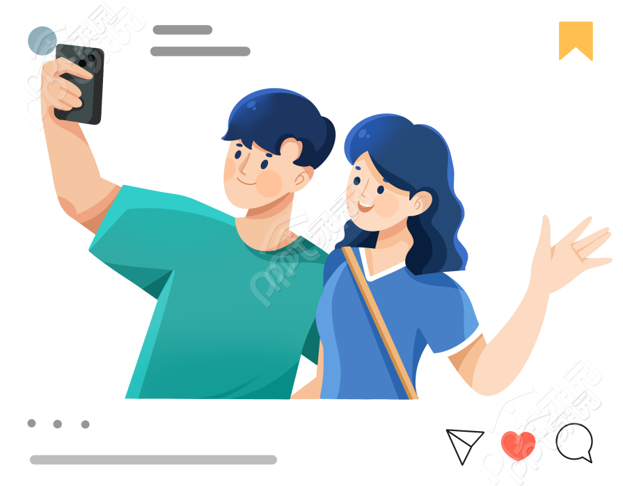 卡通手绘情侣双人合影免抠素材